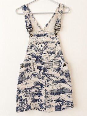 American Apparel Beige and Navy Toile Overall Dress